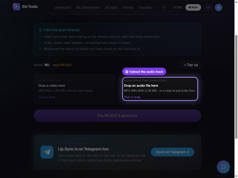 Lip Sync step 3: Upload the audio