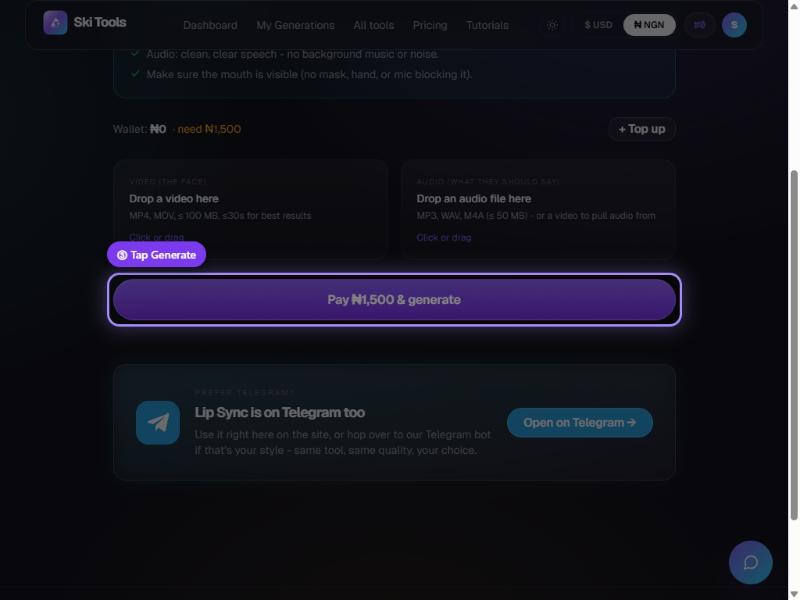 Lip Sync step 5: Generate