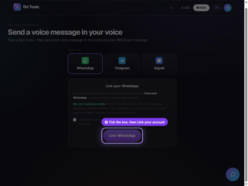 Ski Voice Message step 6: Link your account